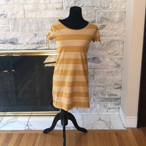 yellow and white striped tshirt dress